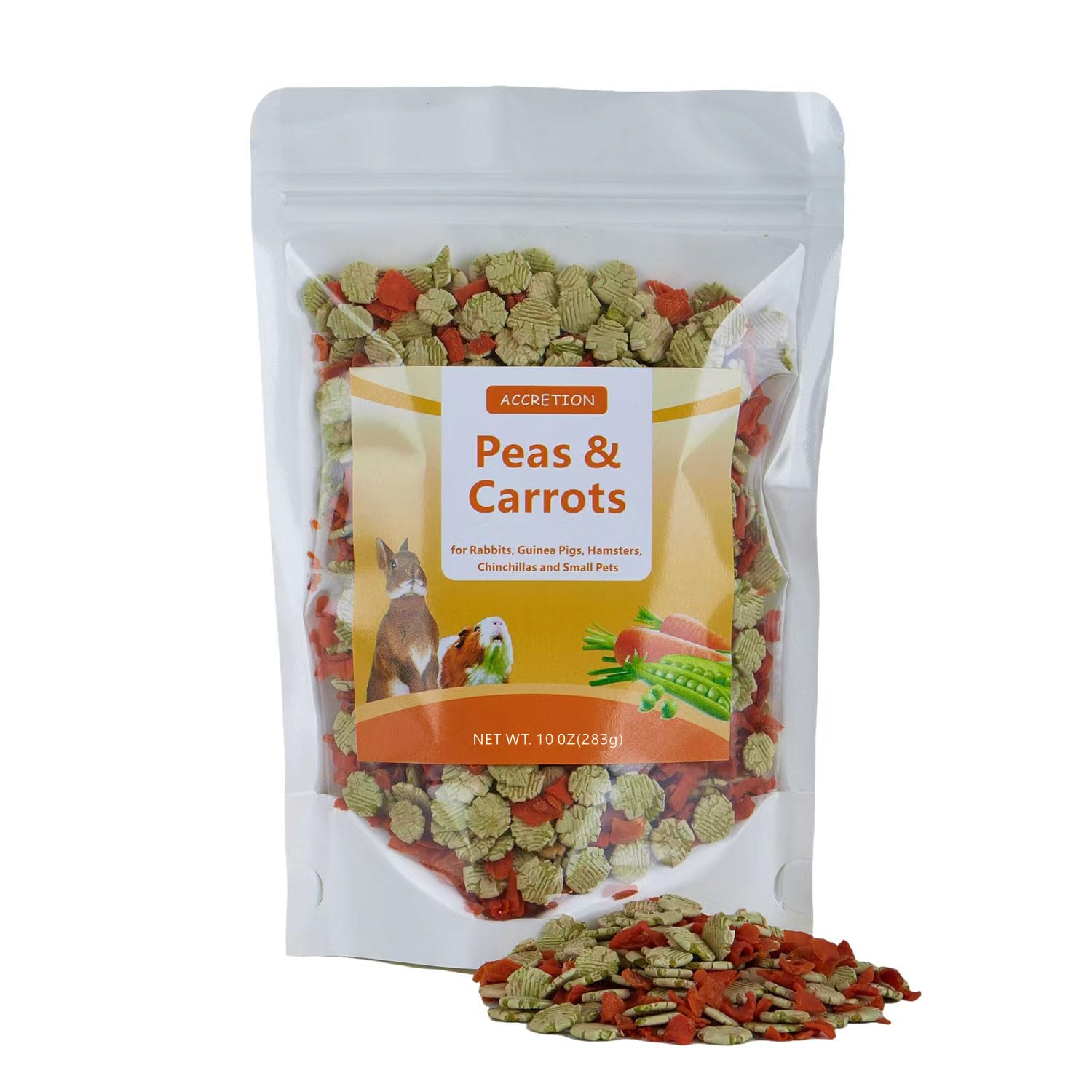 Accretion Carrot & Pea Flakes Mix for Small Pets - 10 oz Natural Snack for Chinchillas, Rabbits, Guinea Pigs - Dual-Texture, Vitamin-Rich
