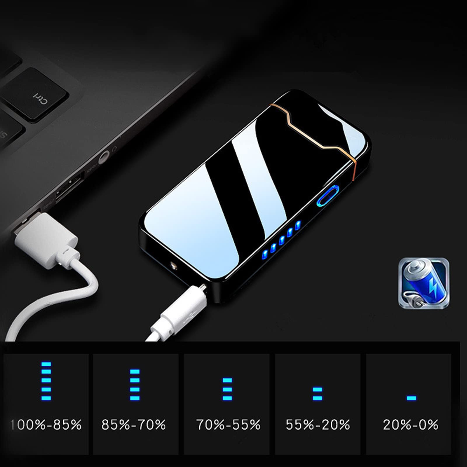 Punvot Elektrische Aansteker - USB Plasma Touchscreen Oplaadbaar Winddicht Met LED Batterij Indicator - Lange Levensduur Cadeau Voor Mannen (Blauw