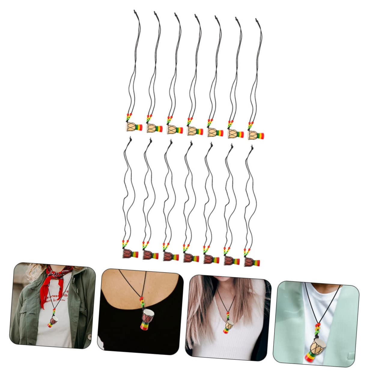 Gatuida Collar Colgante de Africano 14 Piezas en Madera | Cuero y Nylon, Adorno para Cuello, para Beach Parties y Dancing Parties