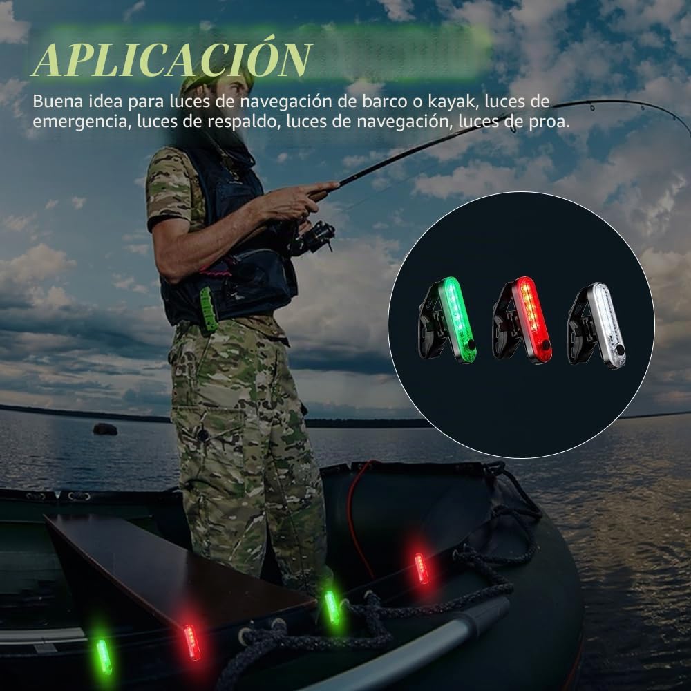 DONGKER Luces LED de navegación para barcos, 6 unidades de luces de navegación USB, 3 tipos de modo intermitente, luz de señalización para barco marino y yate