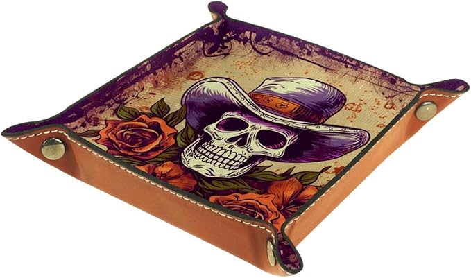 Valet Tray,Nightstand Jewelry Coin Key Tray Desk Storage Plate,4.5x1.18 in,Vintage Mexican Sugar Skull