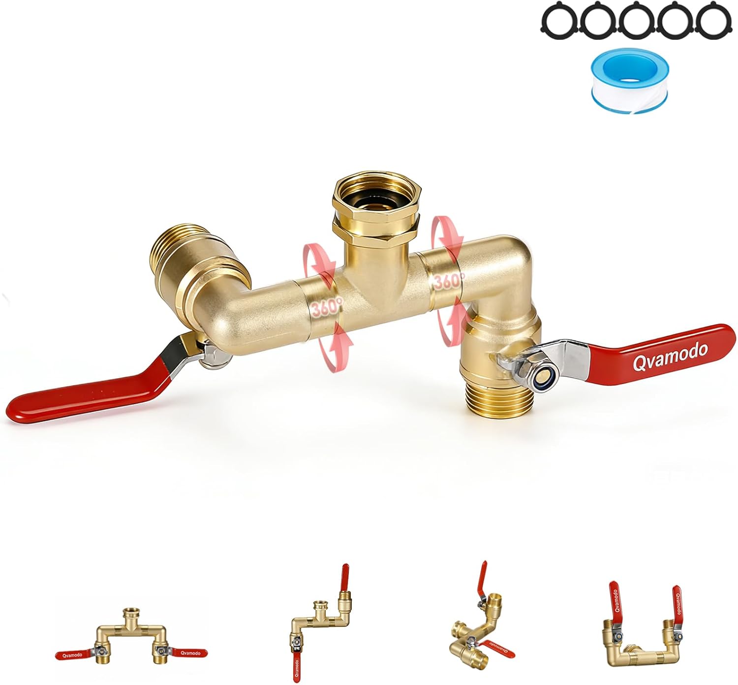 360° Rotatable Garden Hose Splitter 2026 Upgrade 3/4" GHT Swivel Brass Hose Splitter, High Flow Spigot Splitter with Seperately Shut Off Valves, Heavy Duty Faucet Splitter for Outdoor Garden Courtyard