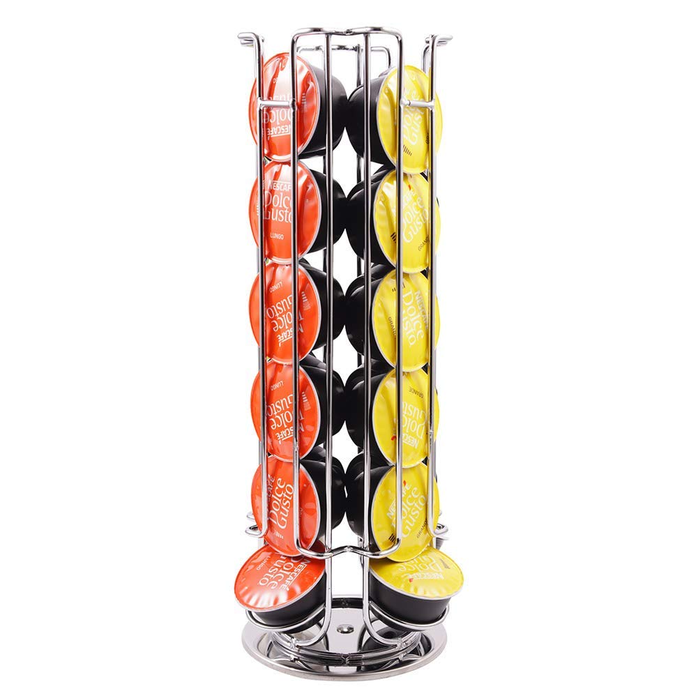 WinCheer Dolce Gusto Coffee Capsule Storage Rack, 360 Degree Rotating Carousel Holds 24 Coffee Pods Storage Stand Coffee Pod Holder Display Organizers