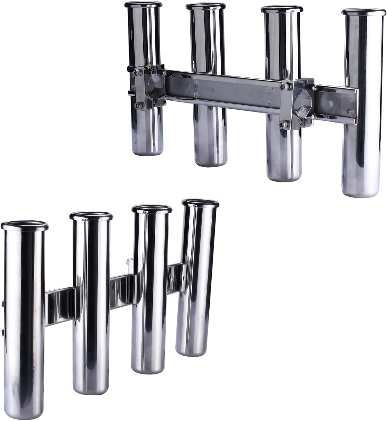 NovelBee 4 Tubes Fishing Rod Holders,Stainless Steel Boat Rod Holder with Clamp Adjustable for Rails from 4/5" to 1-1/5" diam Tube