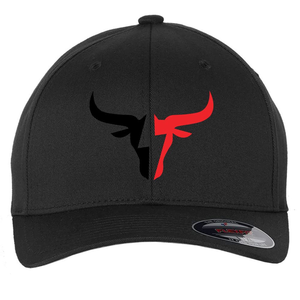 Two Tone Bullhead 6 Panel Mid Profile Flexfit Closed Back Twill Cap - for Men and Women