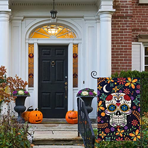 Anydesign Day Of The Dead Garden Flag Floral Skull Welcome Yard Flag Double-Sided Mexican Flower Skull Vertical Garden Flag For Dia De Los Muertos Outdoor Patio Decoration, 12.5 X 18 Inch #TOP3