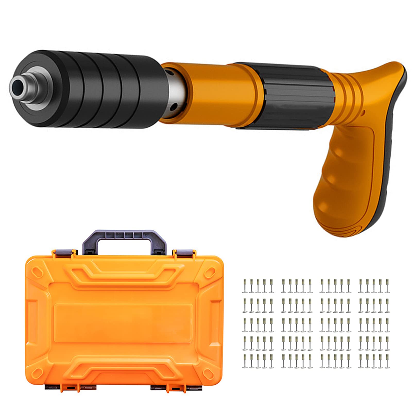 Zpyxbh Light/Red Rivet Manual Tools Steel Nails Guns Rivet Tool With 100 Nails Concrete Wall Anchor Wire Slotting Device Decoration Home Wall Fastener Metalworking Rivet Gun Tufting Gun W/Case
