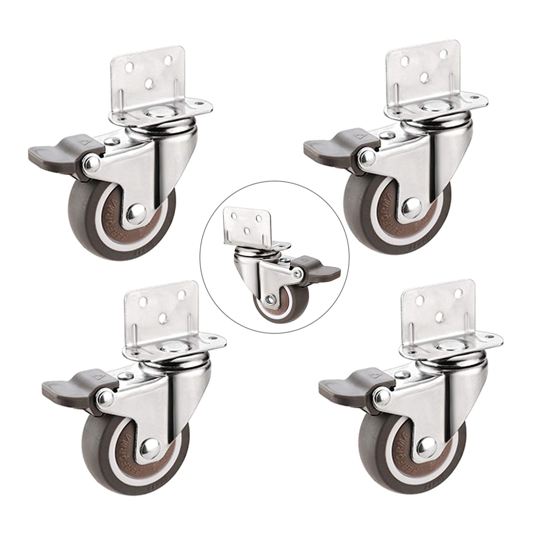 Roulettes pivotantes avec freins pour meubles de 25 à 50 mm lot de 4