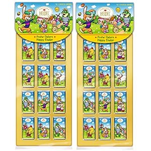 Heidel Chocolade Minis – Pasen onder vrienden – Mini chocolade borden met grappige motieven – Vrolijk Pasen van Pasen en zijn vrienden – 2 x 12 chocoladereepjes