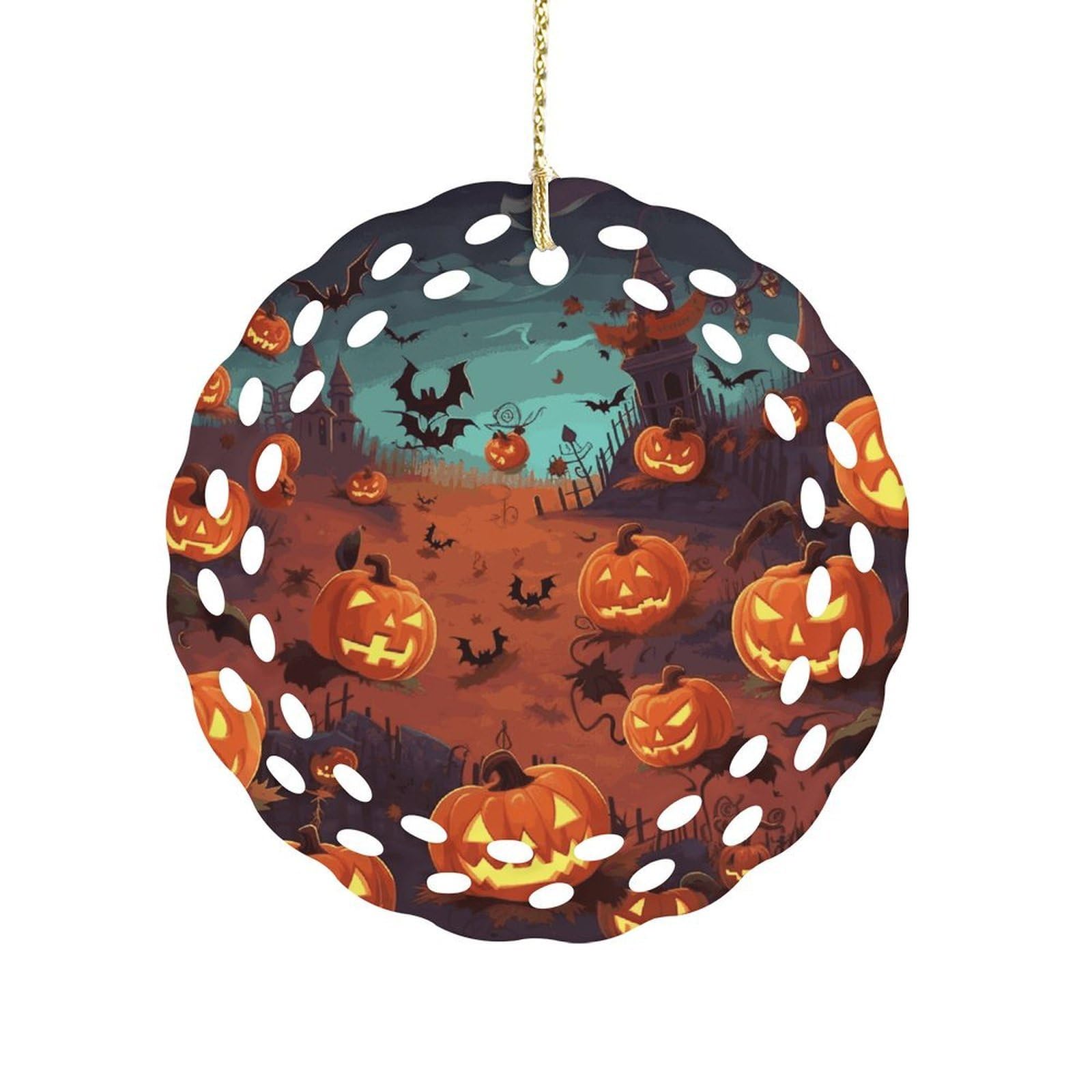 Btcowzrv Style Halloween Ceramic Ornament,Round Ornaments With Hole Easy To Hang,Hanging Ornament For Wedding Party Home Window Garden Christmas Day Decor