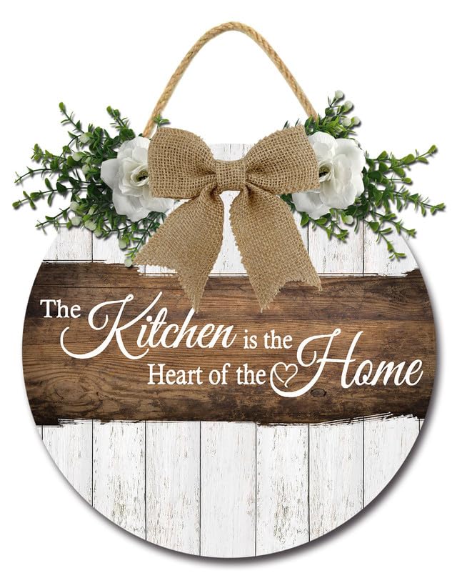 SRongmao The Kitchen Is The Heart Of The Home Kitchen Decor Farmhouse Rustic Kitchen Wall Decor Wooden Round Kitchen Door Sign for Home Decor Dining Room Kitchen Decorations 30cm