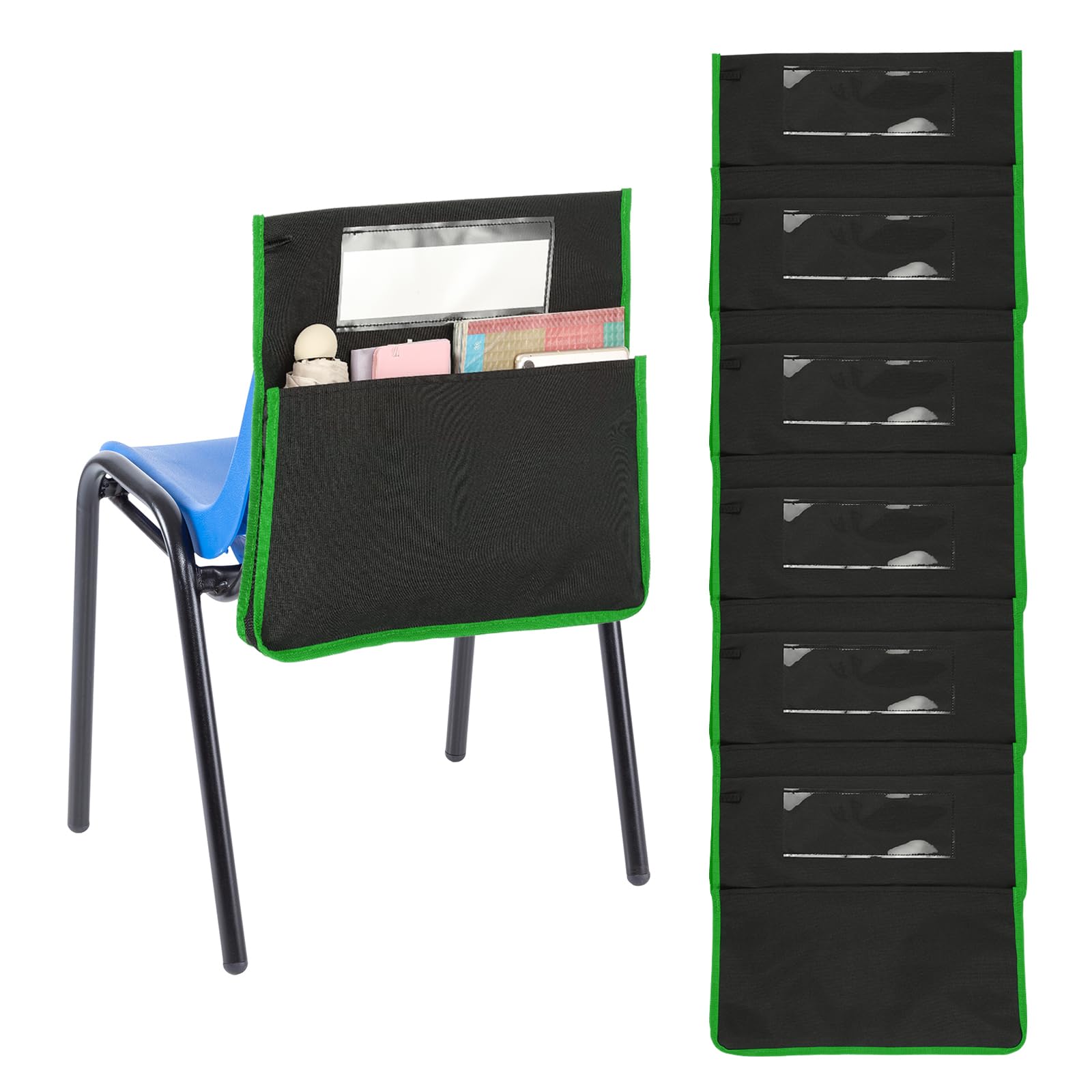 PATIKIL Green Chair Pockets for Classroom, 12 Pack Classroom Chair Pockets Length 16.5" Width 15.4" Seat Pockets Sacks with Blank Name Slot for Classroom Chairs