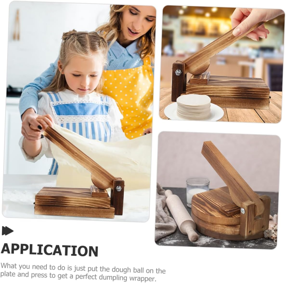 CHILDWEET 2pcs Wooden Press Tool Manual Pizza Dumpling Maker Easy Use Home Accessories Sturdy Construction for Uniform Thickness for Tortillas Pastries