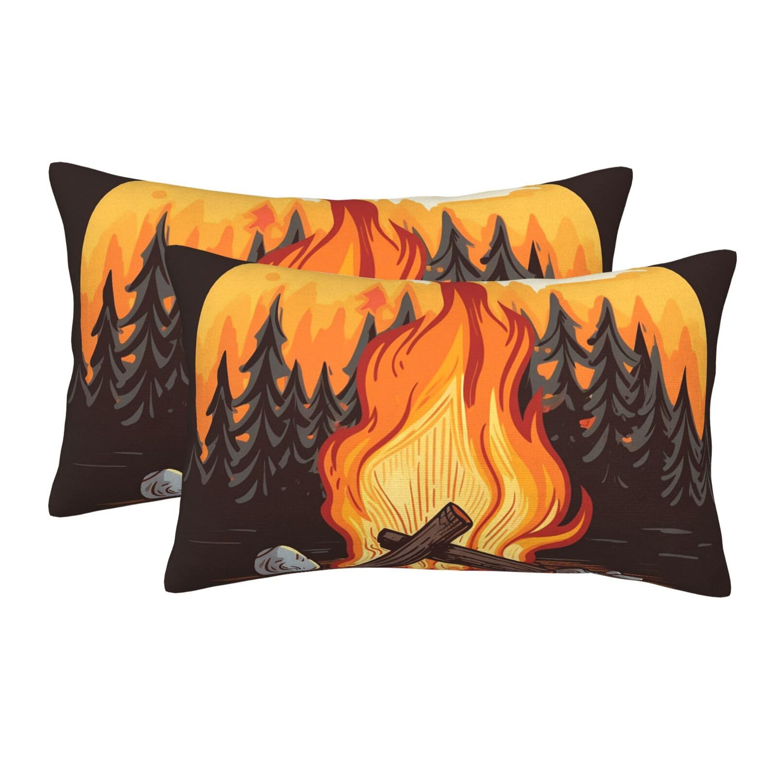 2 Pack Pillow Cases with Hidden Zipper, Soft Breathable Pillow Covers for Hair and Skin, Bonfire Pillowcases 20"x30" Bed Pillow Protectors Cover for Sleeping Gifts