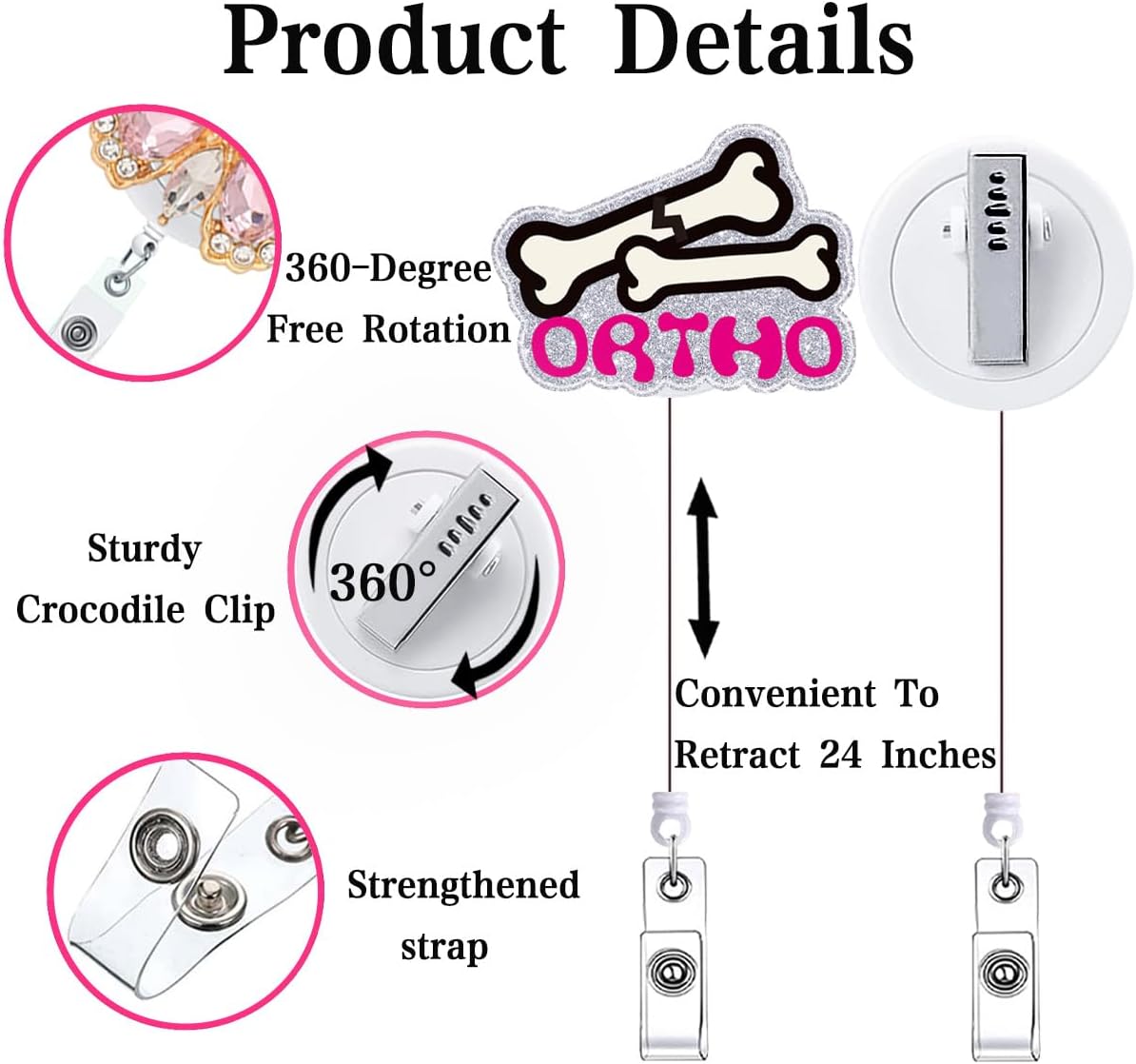 Funny Orthopedic Badge Reel Retractable Accessories for Work Ortho Xray Radiology Badge Holder with Alligator Clip Silver Nursing Student CNA RN Medical Assistant Badge Clip for ID Card - Image 2