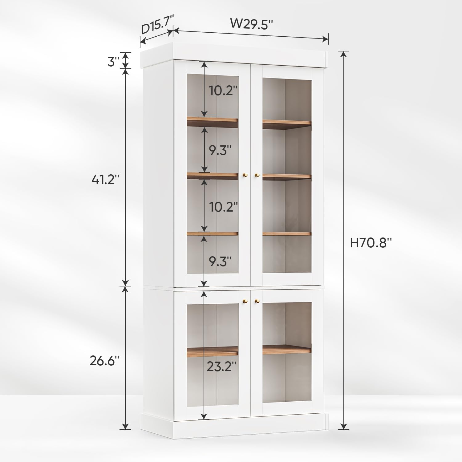 70.8" Farmhouse Kitchen Pantry Cabinet with Glass Doors, Modular Storage Cabinet with 6-Tier Adjustable Shelves, Large Storage Cabinet for Kitchen or Living Room, Set of 2, White