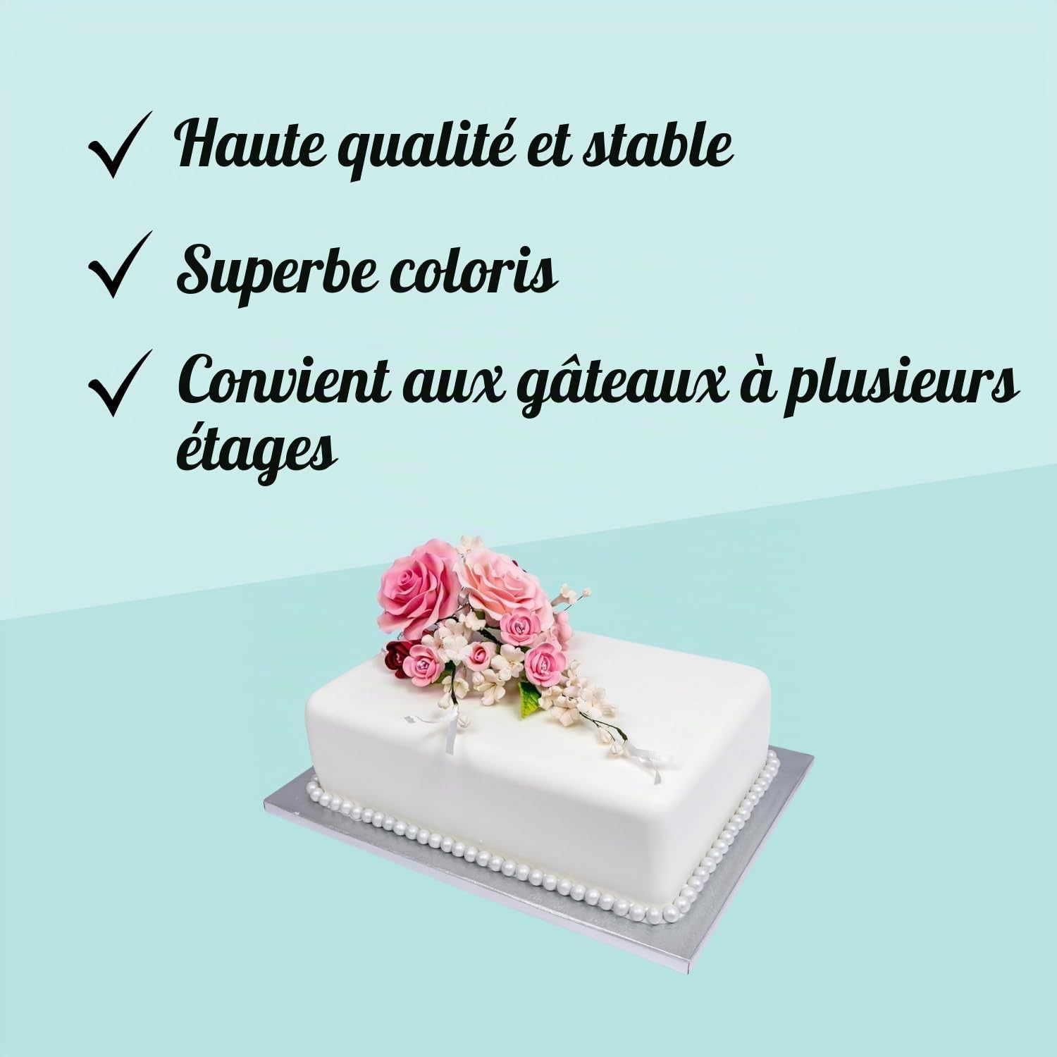 COXIMUS Plaque à gâteaux rectangulaire 60x40x1 cm | Set de 5 pièces | Cake Board rectangulaire | aussi pour des gâteaux épais et à plusieurs étages | revêtement en aluminium de haute qualité