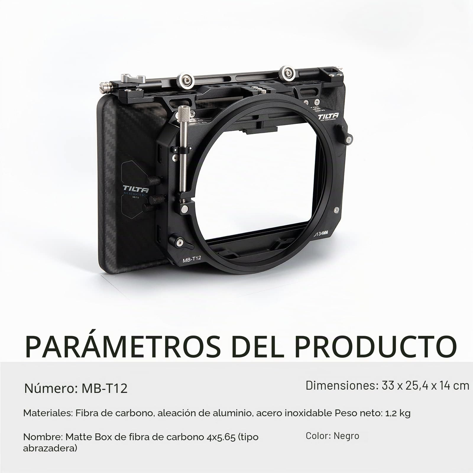 Tilta Matte Box Caja mate para cámaras Studio Cinima, 3 piezas de 4 x 5,65 "marco de filtro con 5 anillos adaptadores de lentes (134/114/110/95/80 mm) 5 piezas frontal mate MB-T12