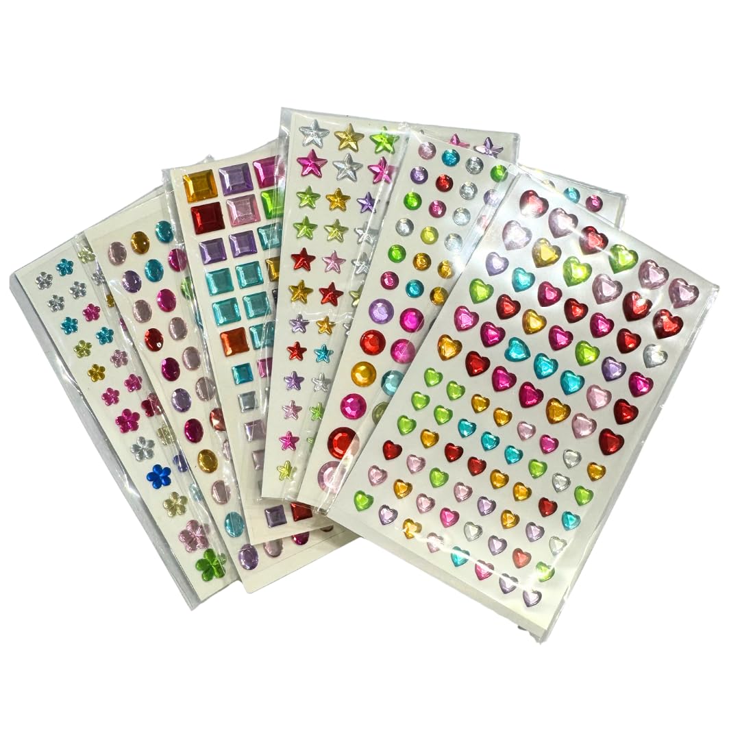 Springboard Stick-On Jewels (6 Pack), Self-Adhesive Sparkly Craft Gems for Kids Card Making, EYFS Collage & Gem Stickers Art
