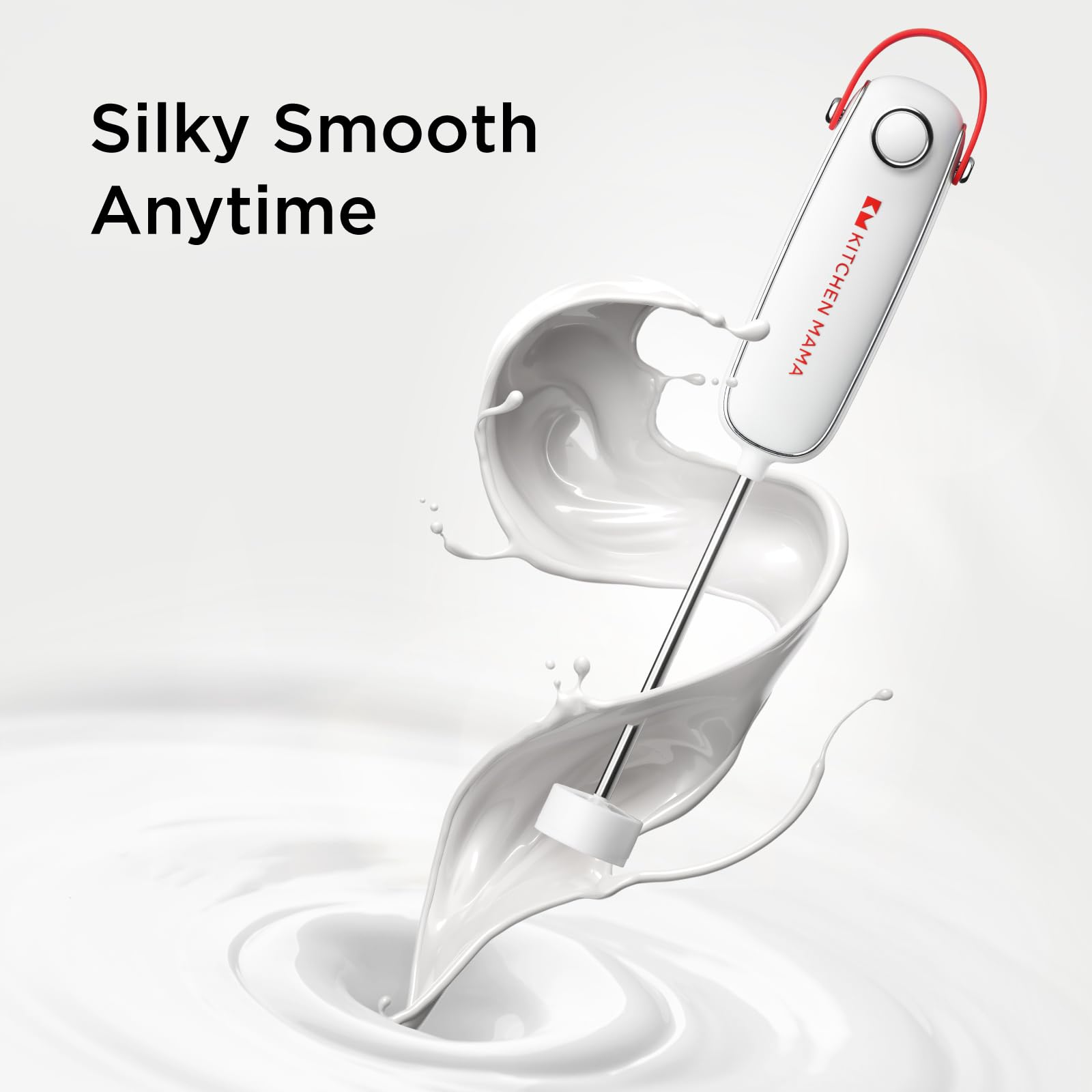 Kitchen Mama Silkwhisk Mini mousseur à lait électrique portatif en acier inoxydable, machine à mousse froide, pour café, cappuccino, latte, boissons protéinées, fonctionne avec piles (rouge)
