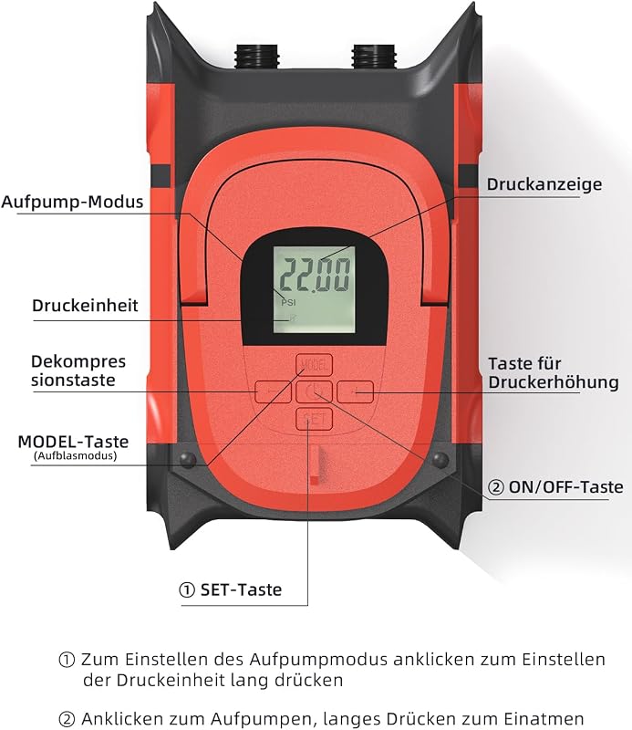 Gicle 22PSI Elektromos SUP Pumpa - Piros, DC12V Felfújó és Leeresztő, Automata Kikapcsolás, SUP Deszkához, Felfújható Csónakhoz