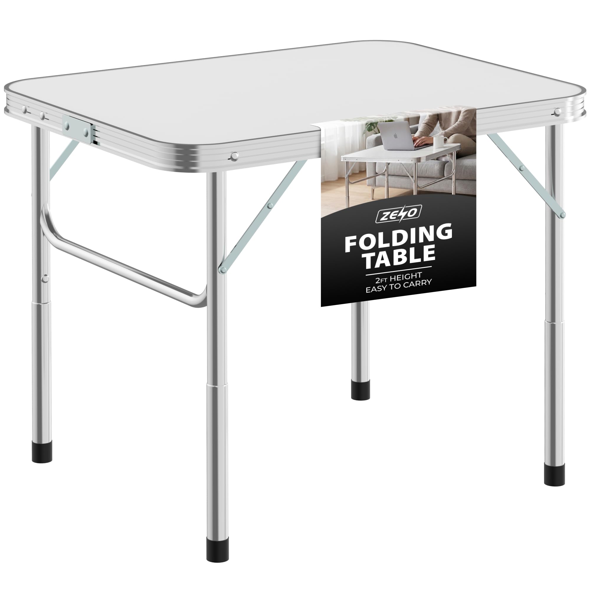 ZENO Folding Table 2FT | Camping Table | Folding Tables with Anti Slip Feet, Waterproof Top & Easy To Carry | Foldable Table Great for Indoor & Outdoor Use | Trestle Table | Adjustable Height