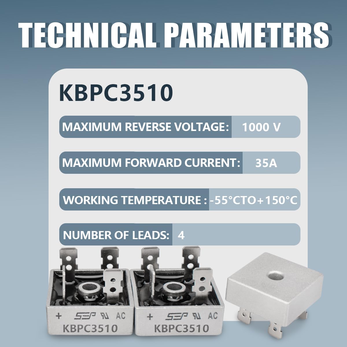 6 Pz Raddrizzatore Del Ponte Diodi KBPC3510 35A 1000V Alloggiamento Monofase Del Metallo 4 Pin Attraverso Foro