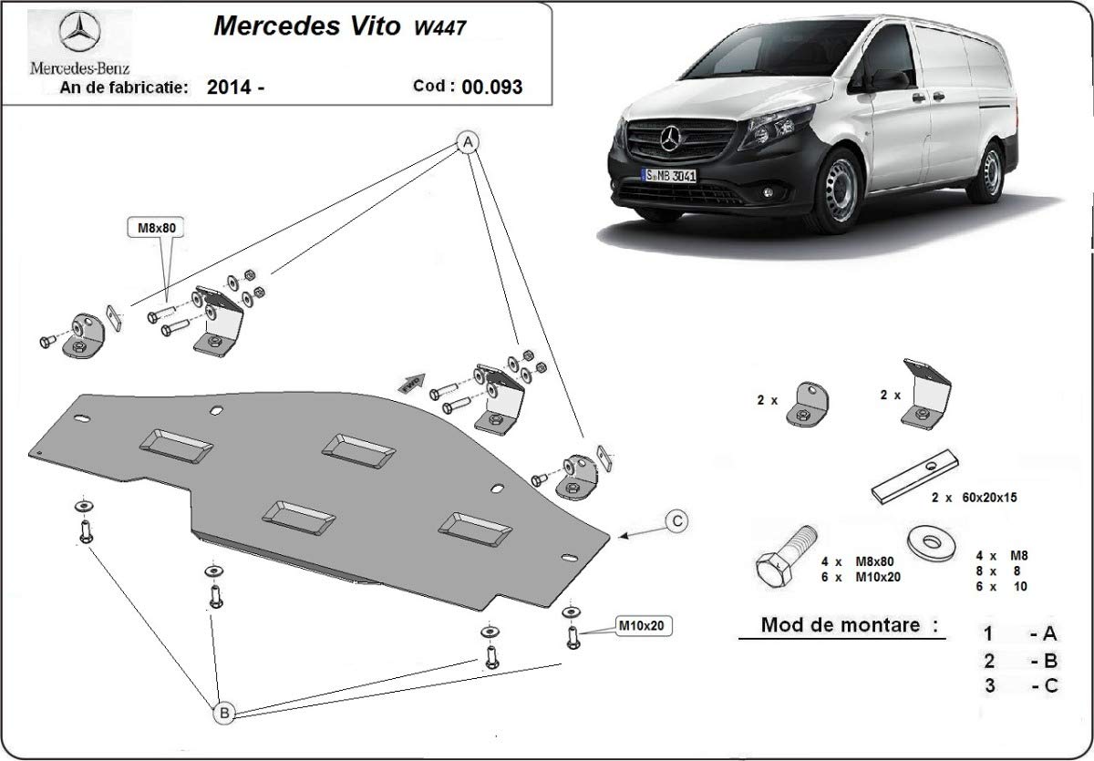 Protección bajo sistema Stop&Go compatible con Mercedes Vito W447, 4x2, 1.6 D