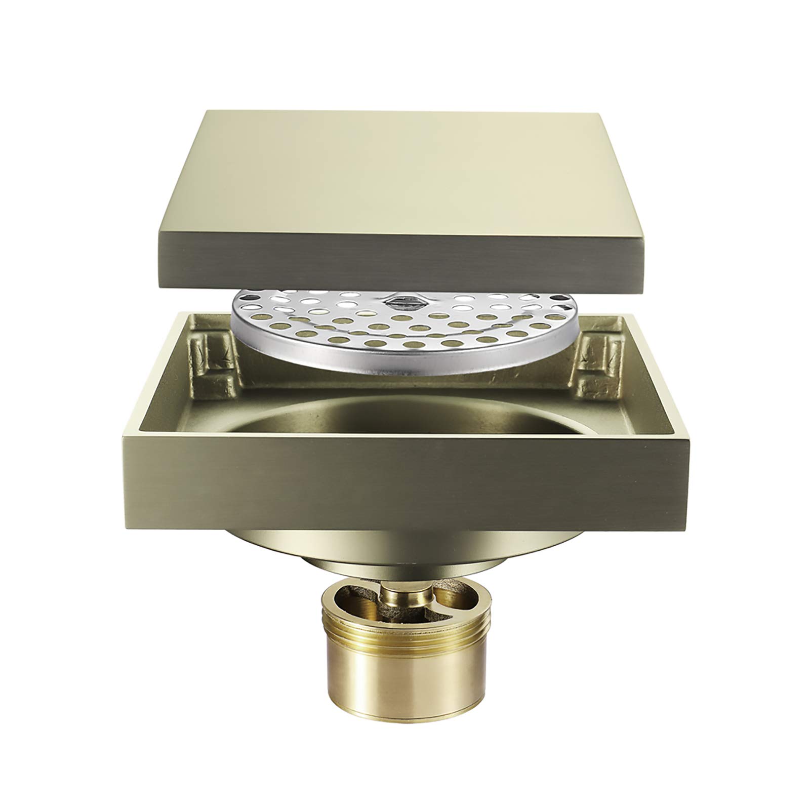 Desagüe de piso, protectores de drenaje, desagüe de ducha de 4 pulgadas, desodorante de latón, desagüe de piso de ducha, desagüe de ducha cuadrado invisible de gran caudal con desodorante de lató