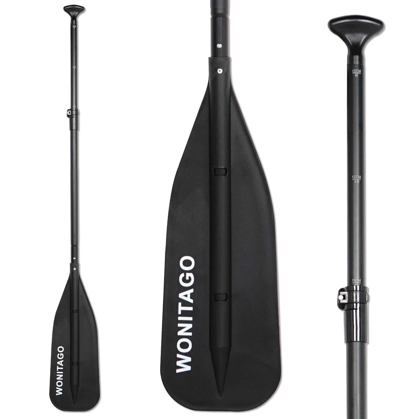 WONITAGO Canoe Paddles Aluminum Paddle with PP Blades, Floating Adjustable Canoe Paddle and Boat Paddle, 122-152 cm/4-5 Ft Black