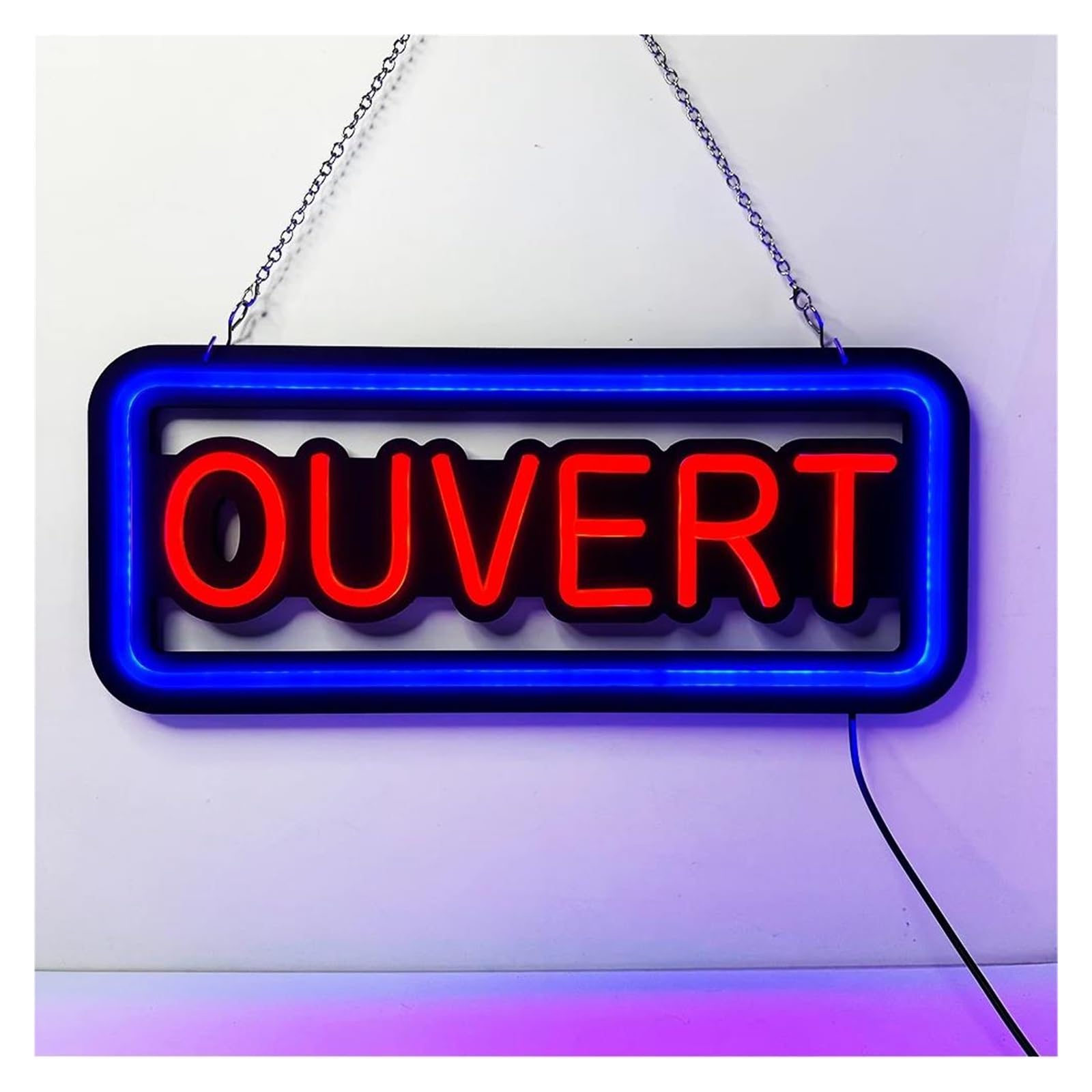 MENGE Néon Enseignes lumineuses Decor Enseigne Lumineuse Ouvert Au Néon, Bleu Et Rouge, Idéale Pour La Décoration D'un Bar Ou D'un Magasin, 20х48cm