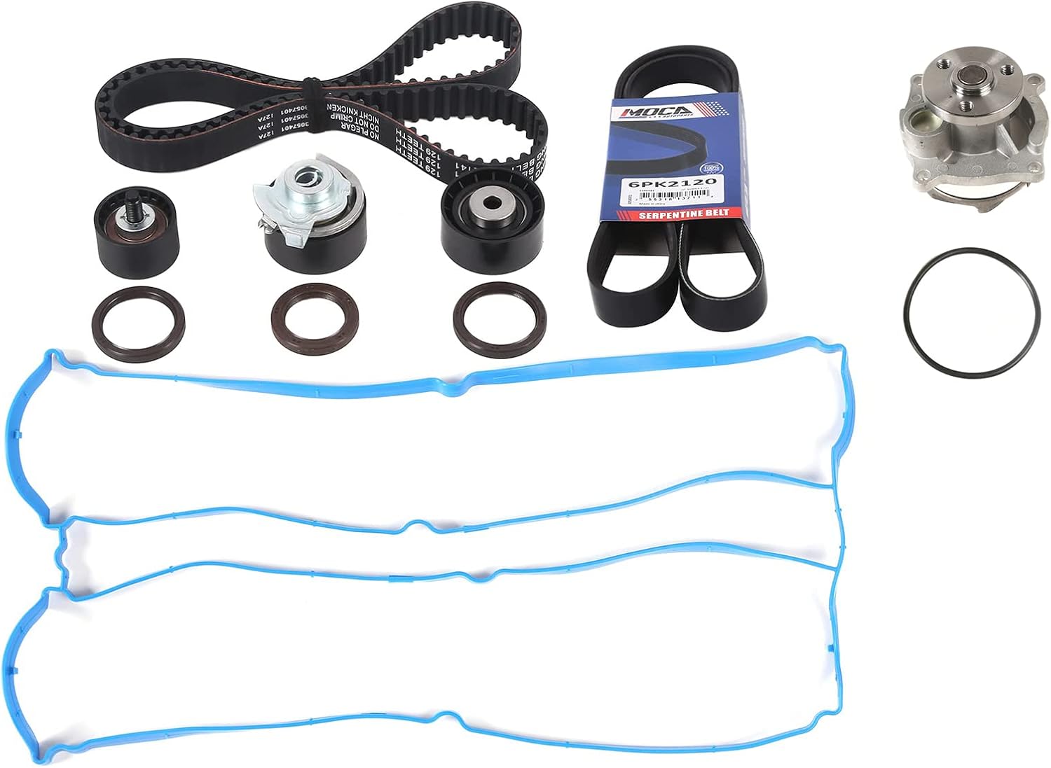 MPLUS Timing Belt Kit & Water Pump & Valve Cover Gasket & Serpentine Belt Fits 2000-2004 For Ford Focus 2.0L 1989CC 121CID l4 DOHC Spec Note:(16 Valve) VIN Code "3, 5"