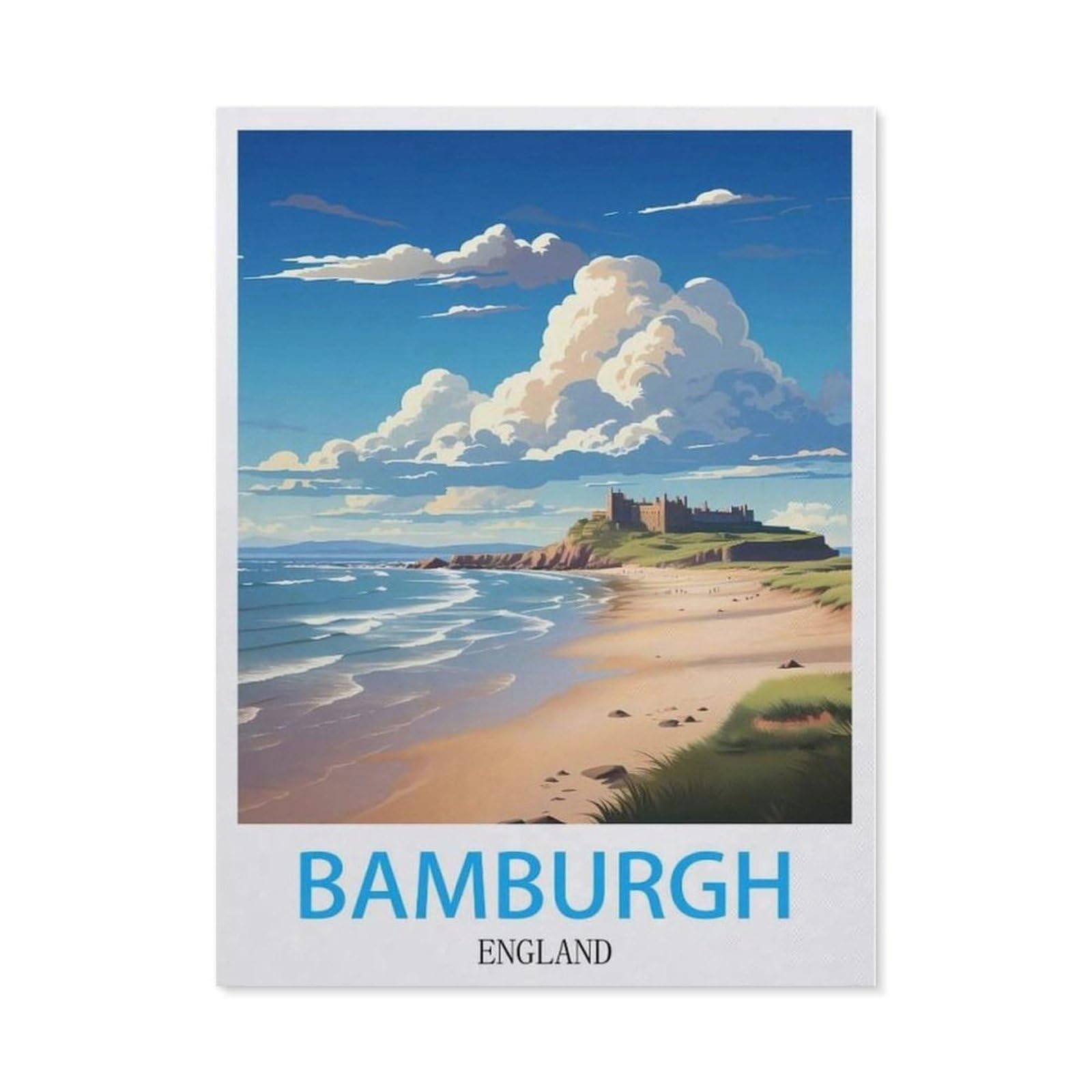 Beayodkp （30 X 40 Cm/11.81 X 15.74 Inches） Diamond Painting Kits For Adults And Kids，Bamburgh England Vintage Travel Poster，Full Drill Round Rhinestone Paint With Diamonds-Ch40