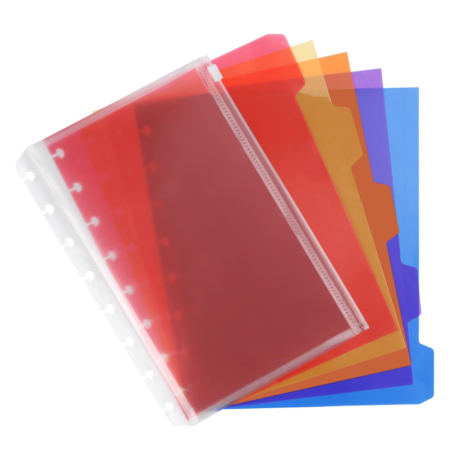 Plastic Index 5-Tab Dividers, Discbound Tab Dividers, Plus 1 Plastic Zipper Bag, Junior Size, for Discbound Planners or Notebooks