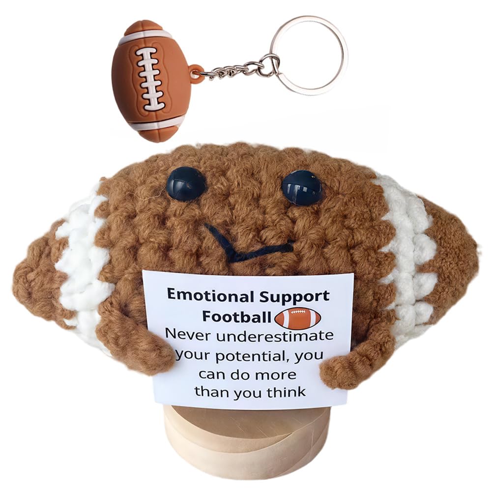 Vexthorion Positive Rugby Knitted Doll,Crocheted Football Toy,Creative Knitted Rugby Ball,With Encourgement Card Wool,Inspiring Knitted Dolls Gift For Friends Kids Birthday Decoration (rugby) — image 1