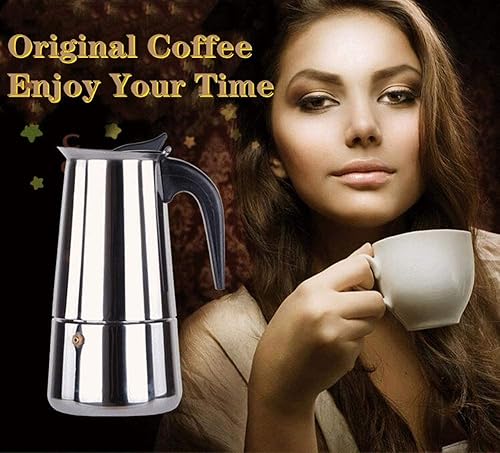 Miniatura 5 de máquinas de café 6 tazas de café de acero inoxidable, cafetera de café expreso Moka Cafetera Percolador Estufa Latte Cappuccino Café italiano español