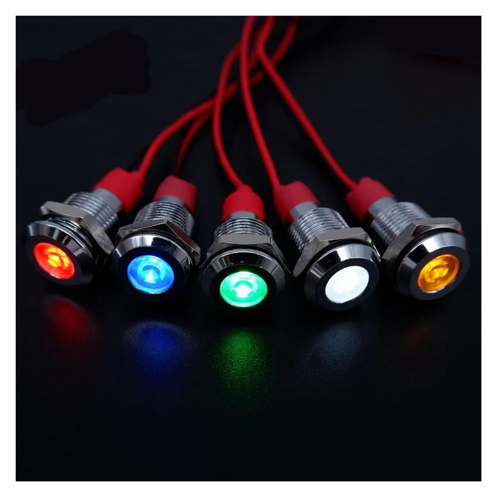 25 szt. 6/8/10/12 mm metalowa lampka ostrzegawcza LED 3 V 5 V 12 V 24 V 110 V 220 V czerwony pomarańczowy zielony niebieski z przewodem (25 szt. zielony, 8 MM_110-220 V)