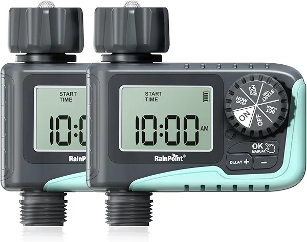 RAINPOINT Sprinkler Timer, Programmable Water Timer for Garden Hose, Outdoor Soaker Hose Timed with Rain Delay/Manual/Automatic Watering System, Digital Irrigation Timed for Yard, Lawn, 2 Pack