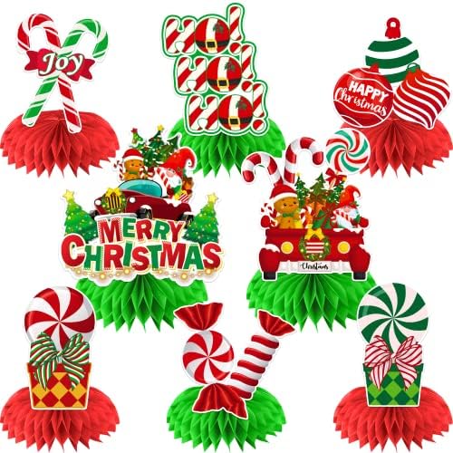 8 Pcs Peppermint Christmas Decorations, Peppermint Candy Decorations 3D Double Side Honeycomb Centerpieces, Peppermint Decorations for Christmas, Christmas Peppermint Decorations for Table