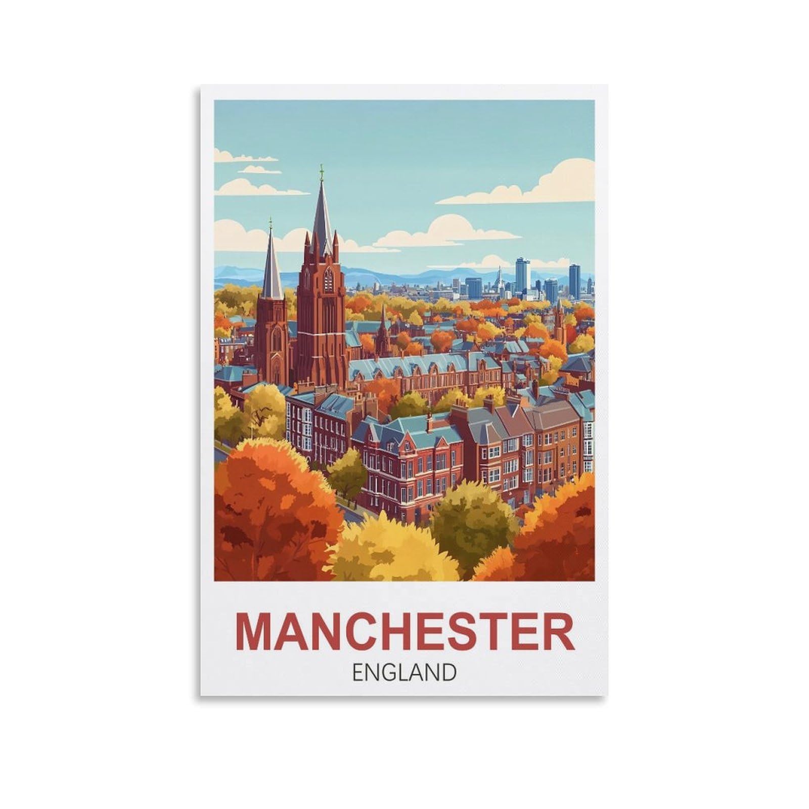YMQWJYLW Manchester England Vintage Travel Poster 08x12inch(20x30cm) Canvas Printing Home Decor Wall Art Prints