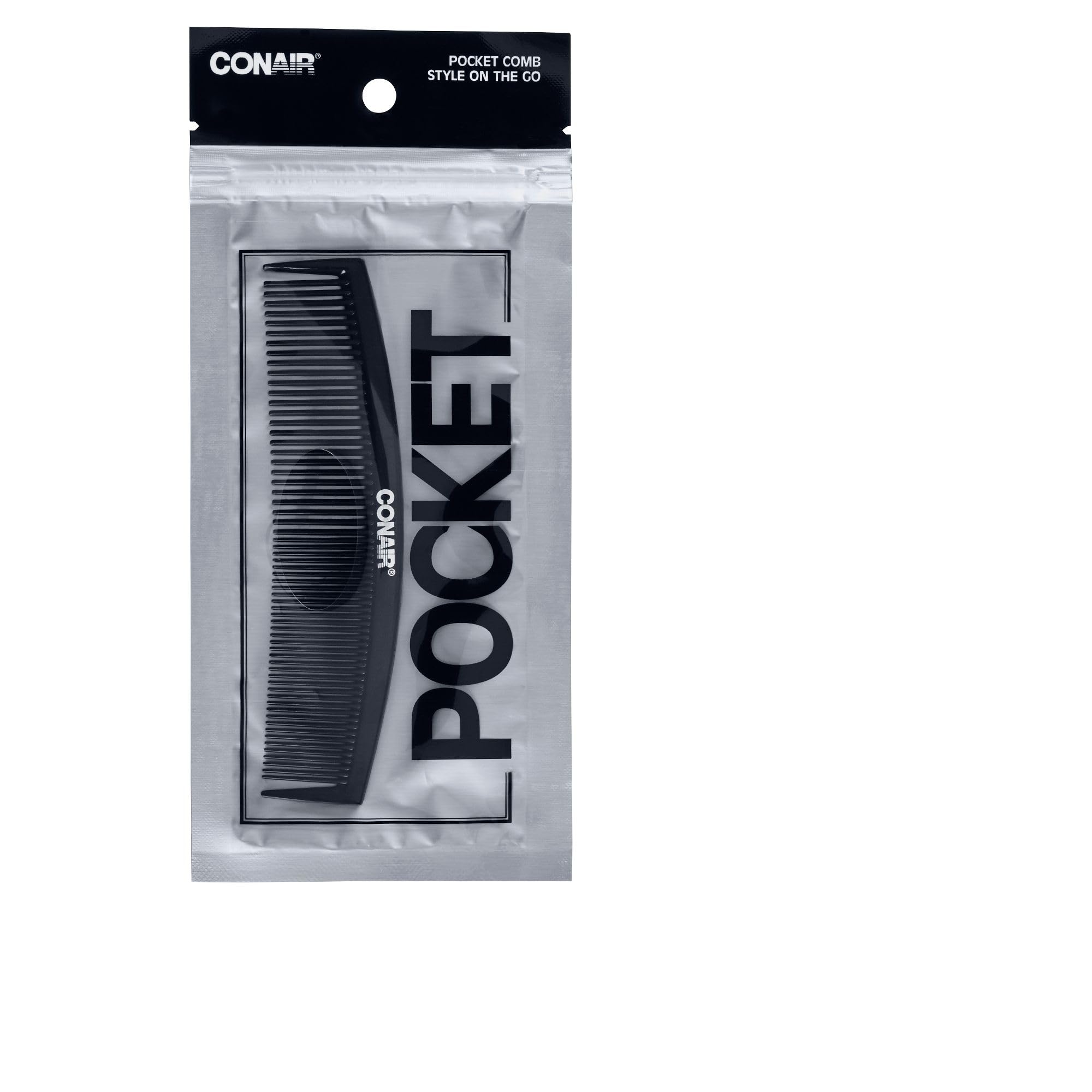 Conair Pocket Comb for Men & Women, Durable Fine & Wide Tooth Styling Comb, Black, 1-Count – Portable Travel Hair Comb for All Hair Types, Tangle-Free