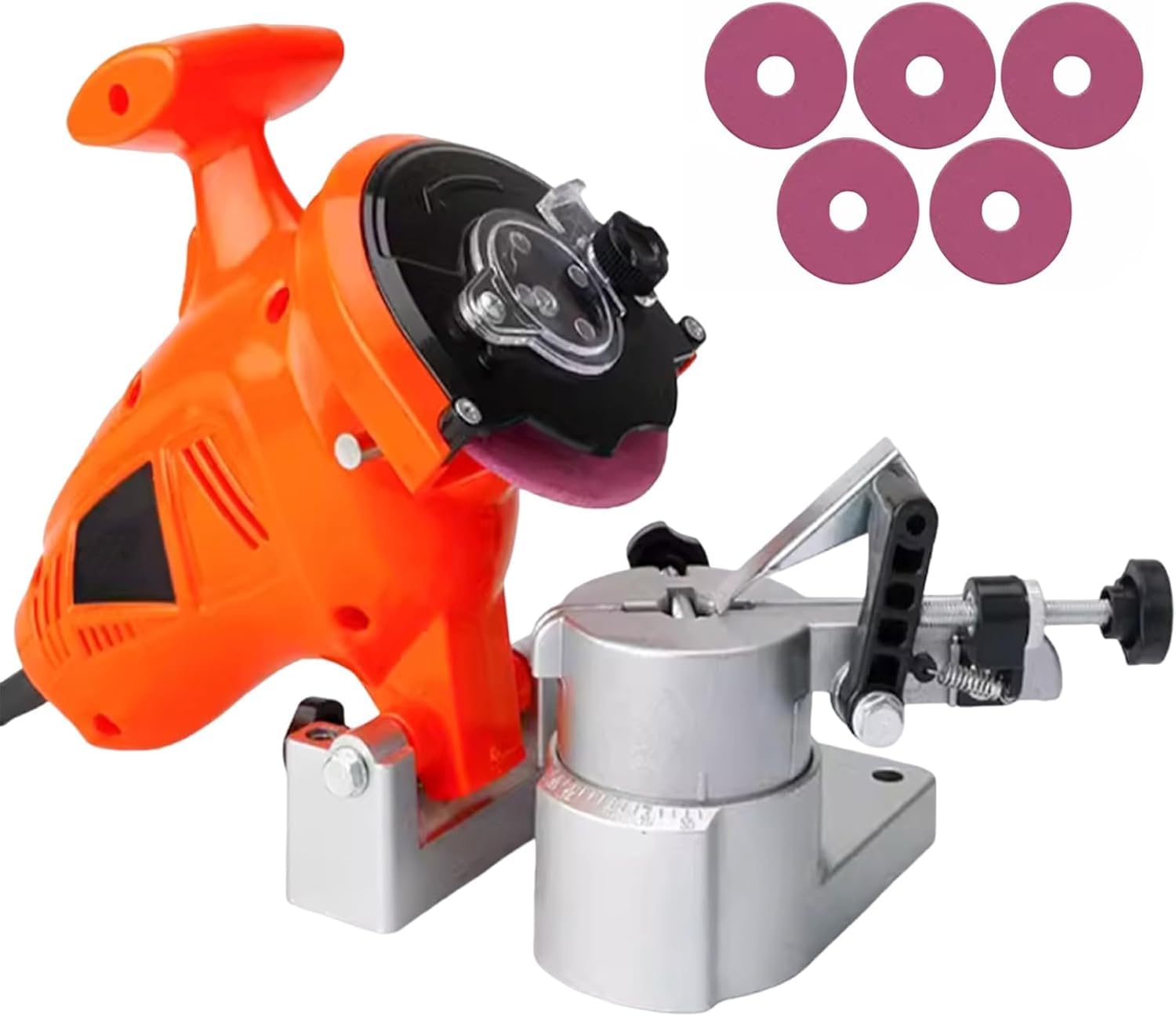 Afilador eléctrico de Motosierra de 250 W - Amoladora de Banco portátil de 8400 RPM, afilador de Cuchillas multiángulo con 5 muelas abrasivas para Uso Profesional y doméstico.