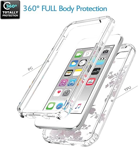 Miniatura 3 de Vokuha - Funda para iPod Touch 6, iPod Touch 5, iPod Touch 7, diseño floral de TPU transparente y transparente a prueba de golpes, para iPod Touch
