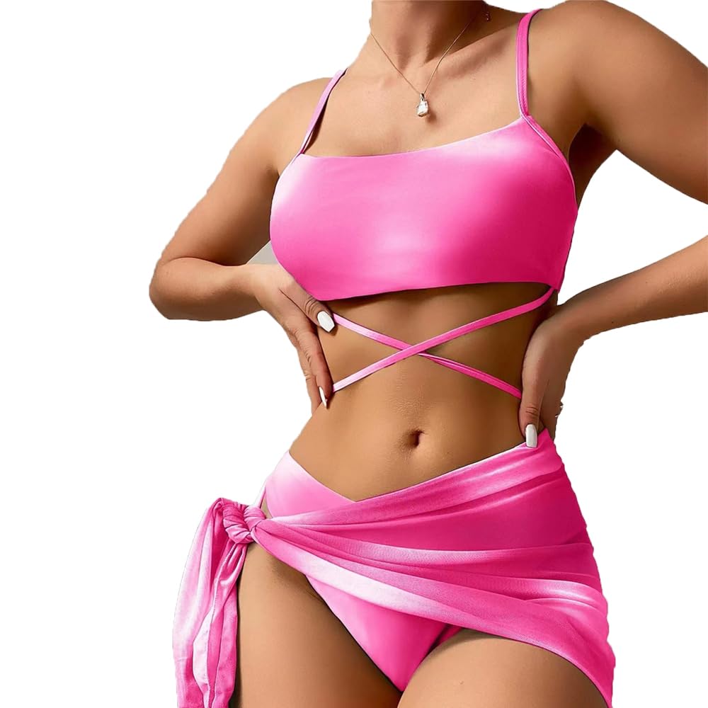 BSLVWG Mujeres Vestido de Bikini de 3 Piezas Halter Bikini Top Sexy Bikini Triangular Parte Inferior bañador de Playa bañador bañador
