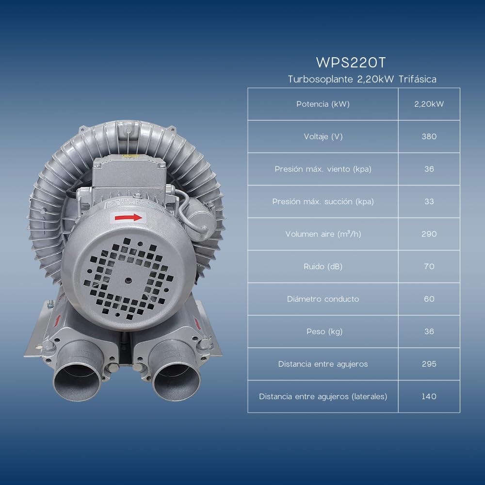 Turbocompresseur à canal latéral 2,2 kW 3 CV triphasé, pompe à air pour piscine et spa, gris aluminium