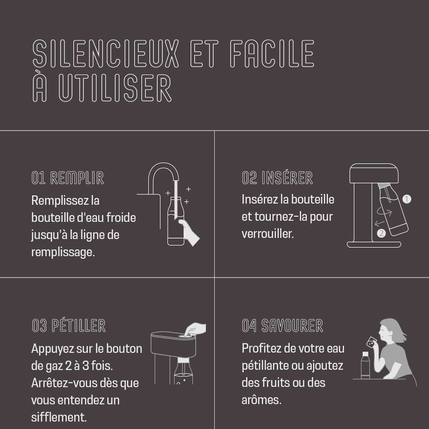 Mysoda Ruby 2 - Machine à eau pétillante design avec une bouteille d'eau en PET (sans cylindre de CO2) - Noir-Argent