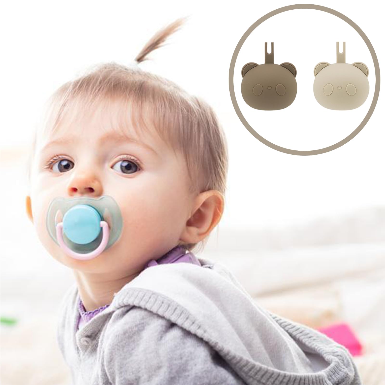 Lot de 2 boîtes à tétine, en forme de panda, pour les déplacements, accessoires bébé de 0 à 6 mois, boîte de rangement pour tétine, pour nourrisson et tout-petit (beige et kaki)