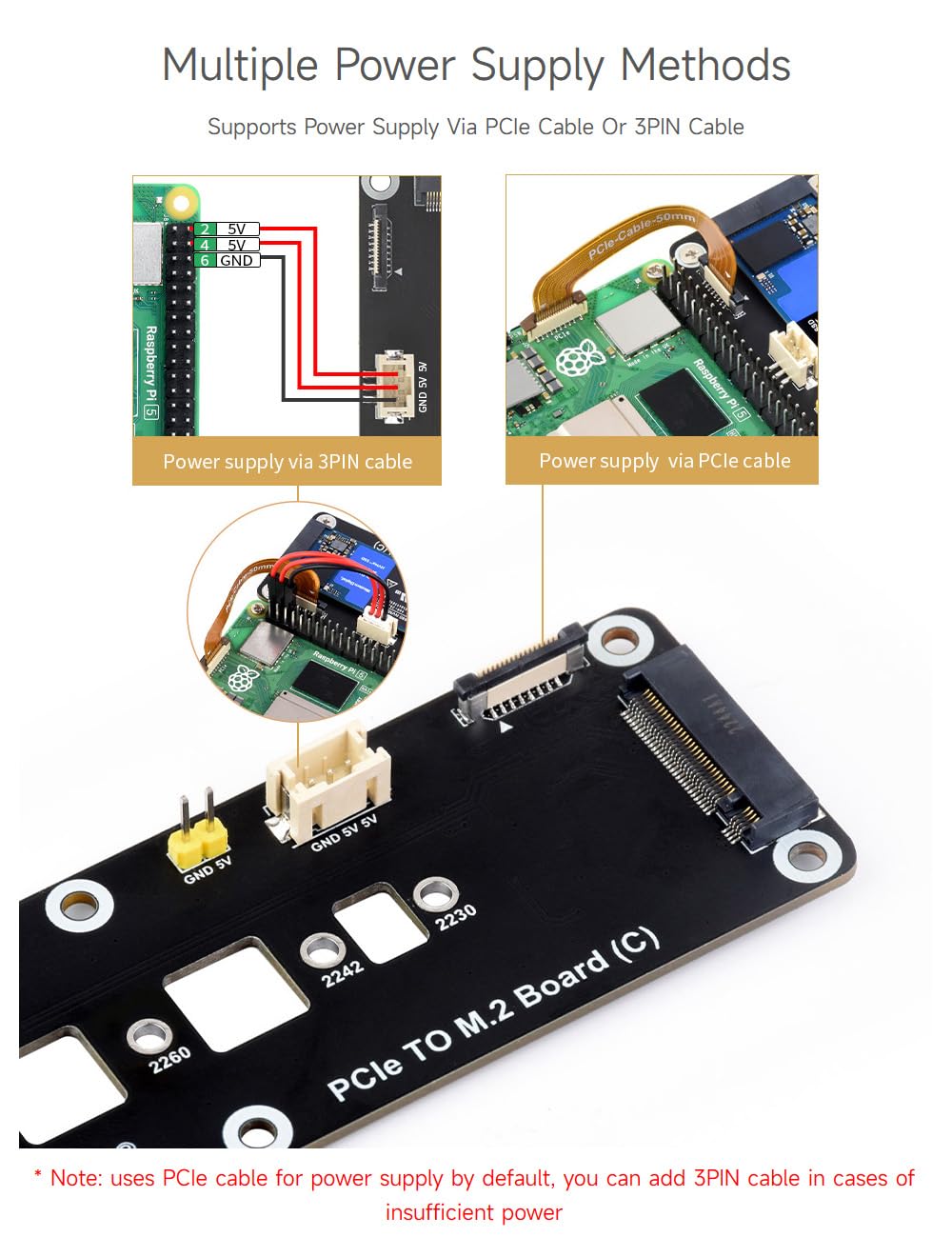 Waveshare PCIe To M.2 Adapter Board (C) For Raspberry Pi 5, Supports NVMe Protocol M.2 Solid State Drive, High-Speed Reading/Writing, With Transparent Acrylic Mounting Plate, Side-Mounting Solution