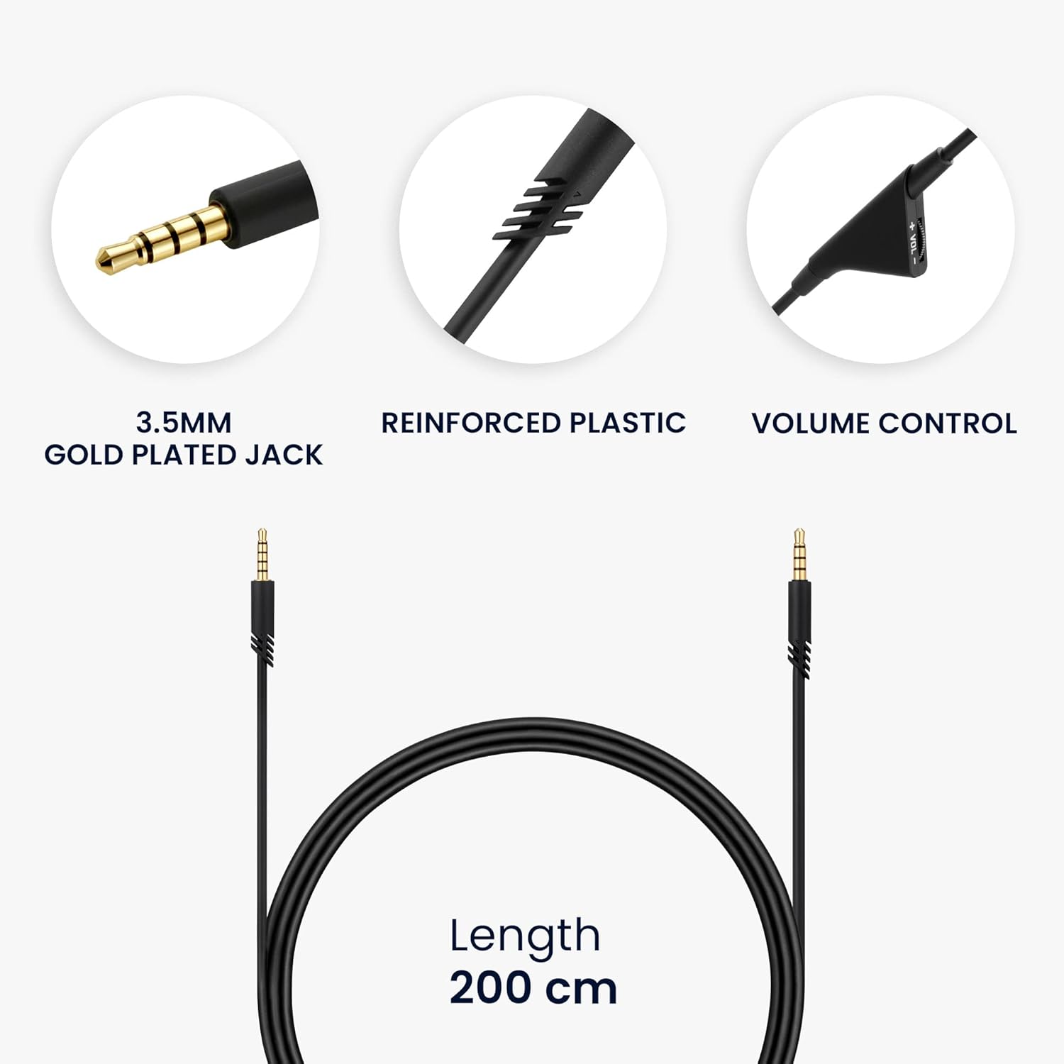 kwmobile Headphone Cable Compatible with Logitech Astro A50 / A40TR / A40 / A30 / A10-200cm Replacement Cord with 3.5mm (1/8") Jack + Volume Control