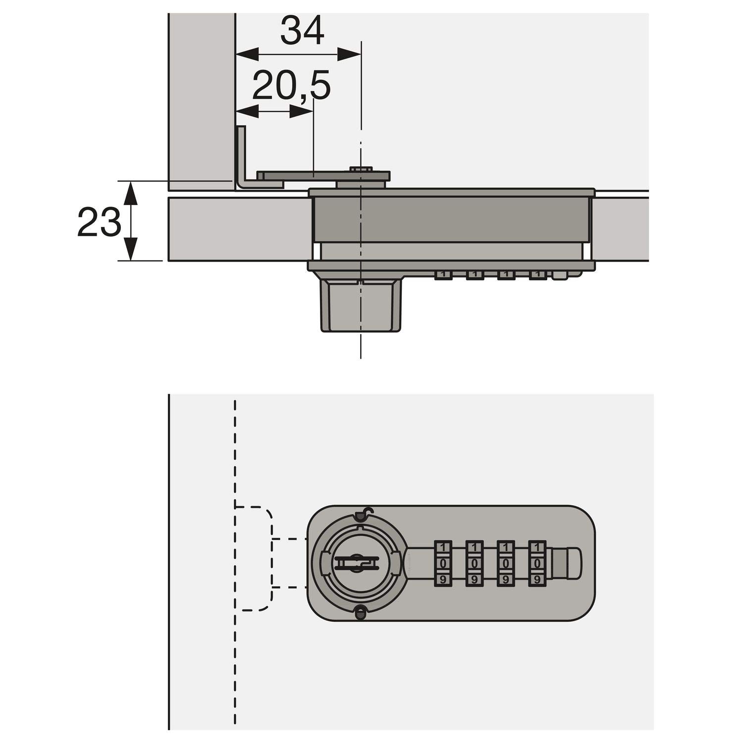 Hettich Zahlenschloss mit Riegel - Freecode Schrankschloss temporärer Nutzercode je Schließvorgang, rechts, Stahl/KS schwarz
